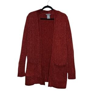 Cozy Grandpa Cardigan – Brick Red Textured Knit- Size XL